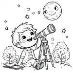 Boy with Telescope Moon and Stars 👦🔭🌙⭐