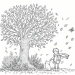 Boy with Cat 🐱 Standing at a Tree in Autumn with Falling Leaves 👦🐱🍁