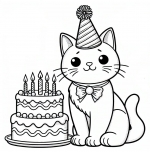 Cat with Party Hat Sitting next to Birthday Cake with 5 Candles (5 Years Anniversary) 🎂🎉🐱