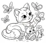 Cat with Kitten Playing with Butterflies 🐱🦋🌸