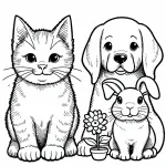 A Cat 🐱 a Dog 🐶 and a Rabbit 🐰 with a Flower in a Pot 🌸