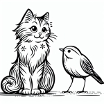 A Cat 🐱 Sitting next to a Bird 🐦