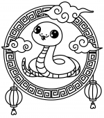 Chinese New Year Cute Snake inside Traditional Ring with Clouds and Lanterns 🐍🏮☁️