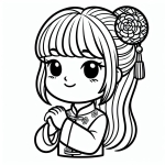 Chinese Girl Greeting Chinese Lunar New Year with Flowers and Lantern 👧💐🏮