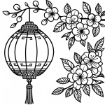 Chinese Lantern Hanging on a Tree Branch with Blossoms 🏮🌳🌸