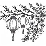 Chinese Lanterns Hanging on a Tree Branch with Blossoms 🏮🌳🌸