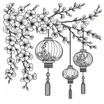 Chinese Lanterns Hanging on a Tree Branch with Blossoms 🏮🌳🌸