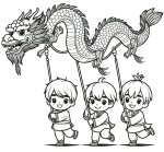 Three Boys with Chinese Lunar New Year Dragon 👦👦👦🐉