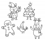 Happy and Cute Christmas Characters: Gingerbread Man, Bird, Tree, Deer, Rabbit 🎄🦌🐰