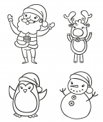 Christmas Characters with Arms Up in the Air: Santa, Deer, Penguin and Snowman 🎅🐧☃️