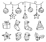 Christmas Elements: Baubles, Stars, Bell, Gift, Holly, Gift, Socks, Hat, Mittens, Holly 🎄✨🎁🔔🌟🎅