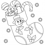 Christmas Stocking Decorated with Holly and a Snowman Head, Filled with a Present, Candy Cane, and Lollipops 🧦🎁🍭