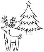 Christmas Tree with Star on Top and Reindeer Standing in front 🎄⭐🦌❄️✨