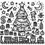Christmas Tree 🎄 with Train Moon and other Objects 🚂🌕