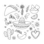 Colorful Mexican Food and Symbols with Sombrero 🌮🌶️🇲🇽
