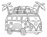Colorful VW Van with Surfing Gear and Palm Trees 🏄‍♂️🌴🚐