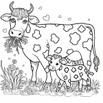 Mother with Baby Calf Eating Grass and Flowers 🐄👶🌱🌸