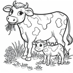 Mother with Baby Calf Eating Grass 🐄👶🌱