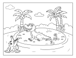 Crocodile on Island with Palm Trees and Another Jumping in the Water 🐊🌴💦