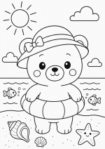 Cute Bear with Swim Ring at the Beach 🐻🏖️☀️