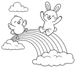 Cute Bird and Bunny Playing on Rainbow 🌈🐦🐇