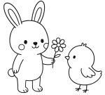 Cute Bunny Giving Flower to Little Chick 🐰🌸🐥💛