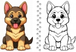 Cute Dog Puppy German Shepherd with Colored Example 🐾🐶❤️