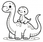 Cute Happy Brachiosaurus Dinosaur with Baby Brachiosaurus on its Back 🦕👶🌿