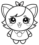 Cute Kitty Character with Big Eyes, Dress, and Bow Smiling 😺🎀👗✨😊