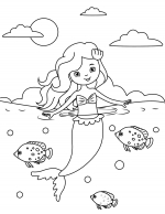 Cute Mermaid Swimming with Fish in the Ocean Having a Look Above the Water 🌊🐠