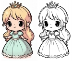 Cute Princess Wearing Crown (with colored example) 👑✨🌟