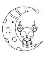 Cute Reindeer and a Sleepy Moon with a Hat Sharing a Quiet Reading Moment 🦌🌙📖