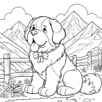 Cute Saint Bernard Dog Sitting in Mountain Landscape with Bow 🐶🏞️🏔️