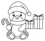 Cute Teddy Bear with Santa Hat and Scarf Holding Candy Cane Sitting in front of Christmas Gifts 🧸🎅🎄