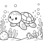 Cute Turtle Swimming Underwater with Bubbles and Coral 🐢🌊🐠