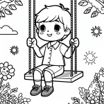 Boy on a Swing with Suns and Plants 👦🏞️🌞🌿