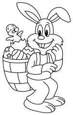 Easter Bunny Carrying Basket on Back with Easter Eggs and Cheerful Chick Hatching from an Egg 🐰🥚🌸🐣🎉