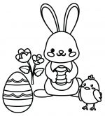 Easter Bunny with Flowers, Easter Eggs and Cute Chick 🐰🌸🥚🐥🎨