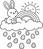 Easter Bunny on Cloud with Rainbow and Easter Eggs 🐰🌈🥚