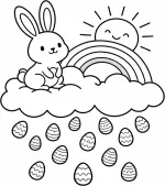 Easter Bunny on Cloud with Rainbow and Easter Eggs 🐰🌈🥚