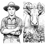 Farmer Standing Next to Cow with Leaf on Field with Flowers 🐄👨🌱🌸