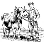 Farmer Standing Next to Cow on Field 🐄👦🌾