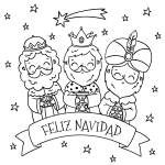 Feliz Navidad Reyes Magos Three Wise Men Surrounded by Stars and One Shooting Star 🌟🎇🎉🎁