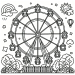 Ferris Wheel in Theme Park with Sun and Rainbow 🎡🏞️🌈☀️