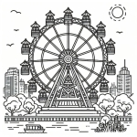 Ferris Wheel in Theme Park with Sun and Boat 🎡🏞️🌅🚤