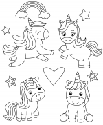 Four Cute Little Unicorns with Rainbow, Heart and Stars 🌈💖🦄✨
