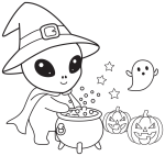 Friendly Alien Witch Cooking Magic Potion with Pumpkins 🎃🔮👻