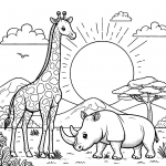 Giraffe and Rhino at Sunrise in Africa 🦒🌅🦏