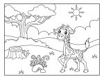 Giraffe Walking in Landscape with Tree on a Sunny Day 🦒🌳🌞🌾