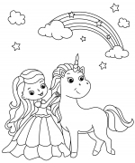 Adorable Girl and Her Magical Unicorn Friend Under a Sparkling Rainbow in a Fantasy Wonderland 🌈🦄✨💖